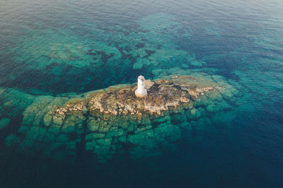 High angle view of blue sea