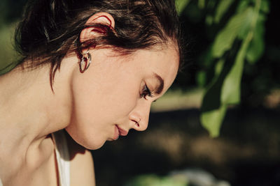 Close-up portrait of a young woman