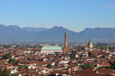 High angle view of buildings in city