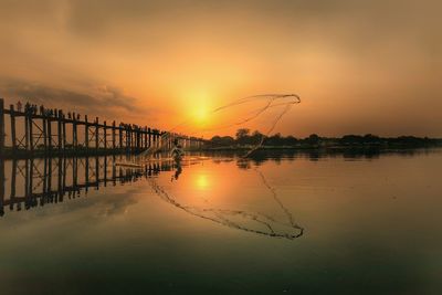 Scenic view of lake against sky during sunset