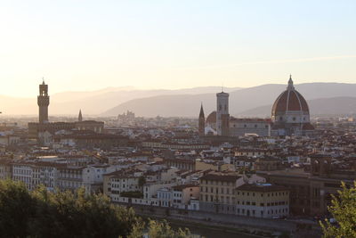 Florence cityscape at dusk, view from piazzale michelangelo... in tuscany, italy. 