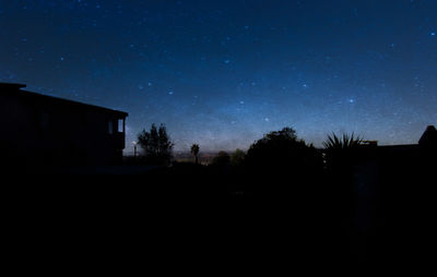 Low angle view of silhouette trees against sky at night