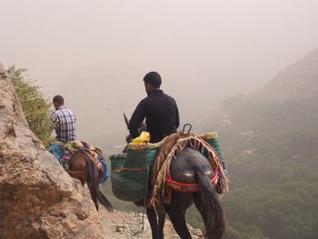 Man riding horse on mountain