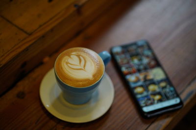 High angle view of coffee on table