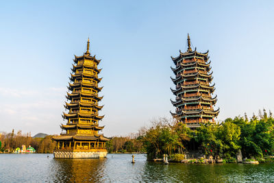 Sun and moon twin towers in guilin, guangxi province, china