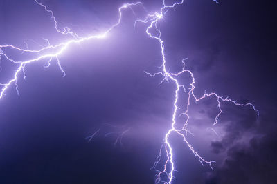 Lightning in sky at night