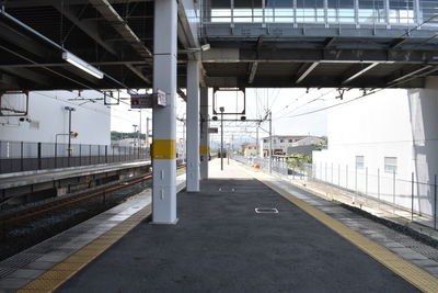 Railroad station platform in city