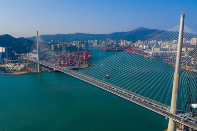 High angle view of city at waterfront