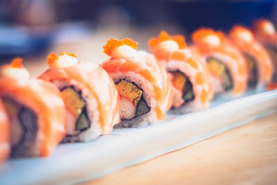 Close-up of sushi served in plate