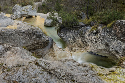 Stream flowing through rocks in forest