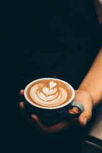 High angle view of cappuccino coffee cup