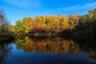 Reflection of trees in lake against sky during autumn