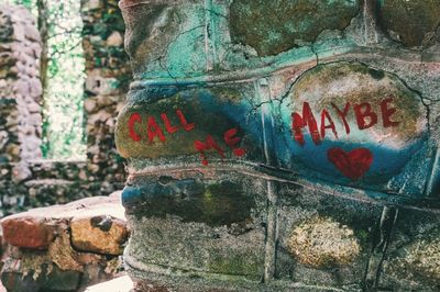 Close-up of carving on wall