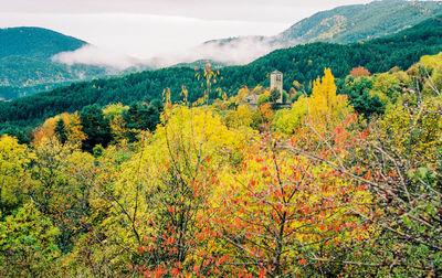 Scenic view of mountains against sky in autumn 