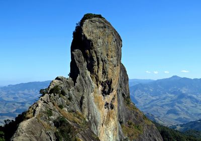 Scenic view of mountains against clear blue sky