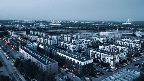 High angle view of cityscape against sky