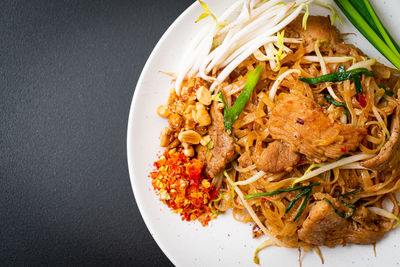 High angle view of food in plate on table