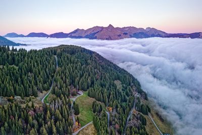 Panoramic view of landscape against sky during sunset