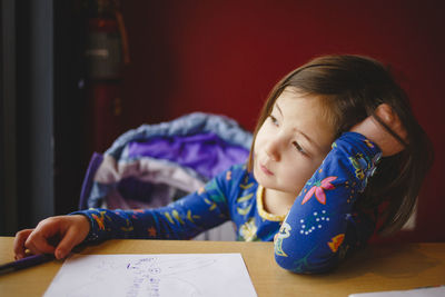 Portrait of cute girl at home