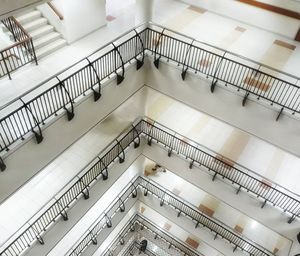 High angle view of illuminated staircase in building