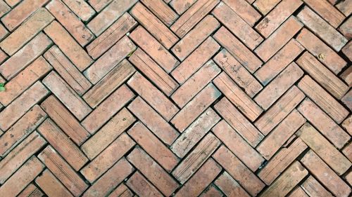 Brick pattern on walkway pavement.