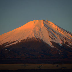 Scenic view of snowcapped mountains against clear sky