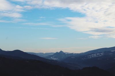 Scenic view of silhouette mountains against sky