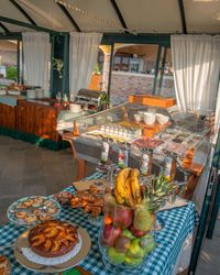 Fruits and vegetables on table in restaurant