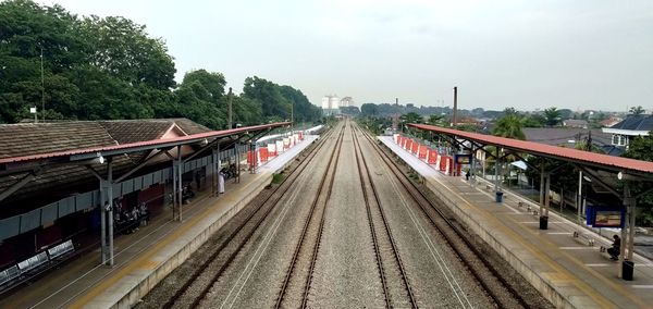 High angle view of railroad tracks against sky