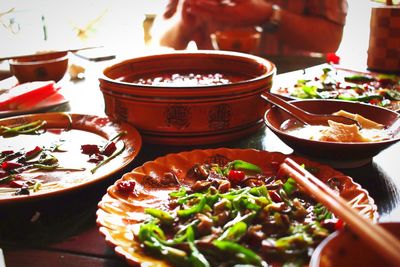 Close-up of fresh meal served on table