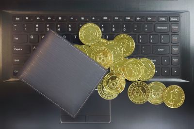 High angle view of laptop on table