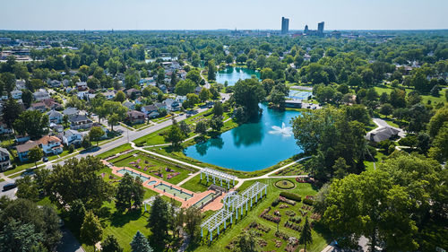 High angle view of buildings in city