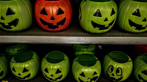 Close-up of multi colored pumpkins