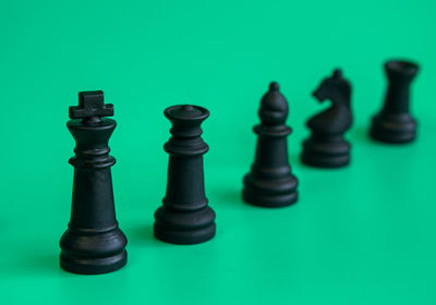 High angle view of chess pieces