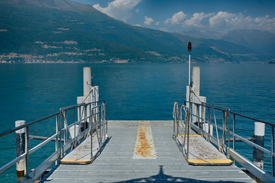 High angle view of person on sea against mountains