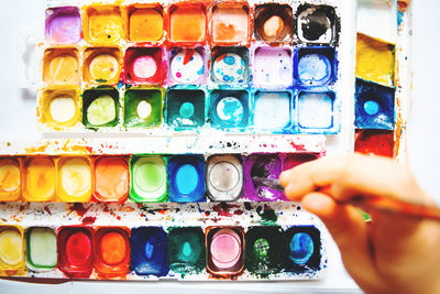 Close-up of hand holding multi colored candies