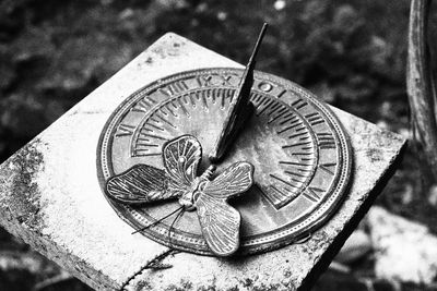 High angle view of old clock