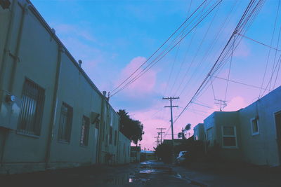 Power lines against blue sky