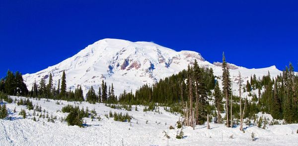 Low angle view of ski lift against clear blue sky