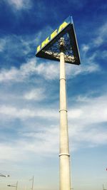 Low angle view of sign against sky