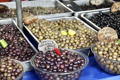 High angle view of food for sale at market stall