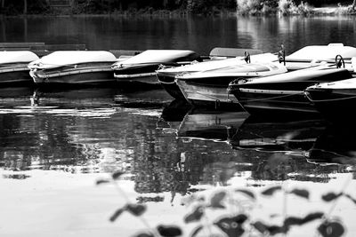 Boats moored in lake