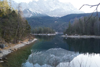 Scenic view of lake by mountains