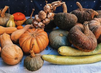 High angle view of pumpkins