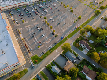 High angle view of street amidst buildings in city