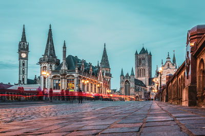 The st. michael bridge in ghent at night, belgium.