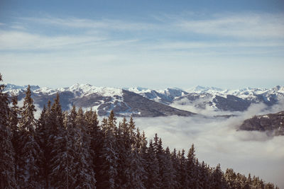 Scenic view of snowcapped mountains against sky