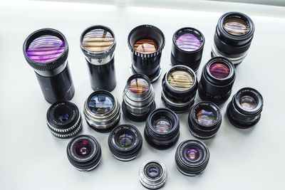 High angle view of multi colored pencils on table