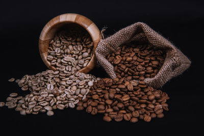 Close-up of coffee beans against black background