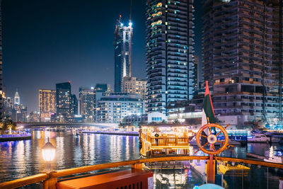 Illuminated buildings in city at night